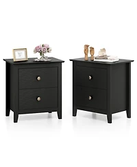 Gymax 2PCS Modern Nightstand w/ Storage 2 Drawers and Support Legs for Bedroom
