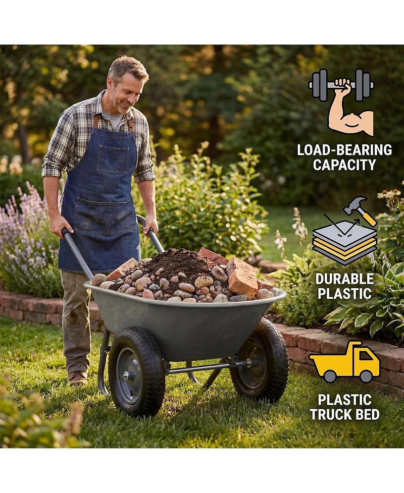 gaomon Heavy Duty Wheelbarrow Garden Cart with Dual Wheels and Built-In Stand 600 lbs Capacity Utility Cart for Yard Garden and Outdoor