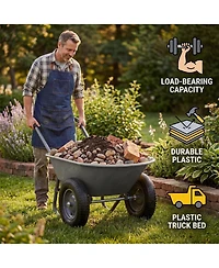 gaomon Heavy Duty Wheelbarrow Garden Cart with Dual Wheels and Built-In Stand 600 lbs Capacity Utility Cart for Yard Garden and Outdoor
