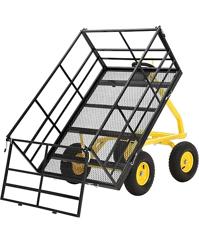 gaomon Heavy Duty 1500 lbs Steel Garden Cart with Removable Sides and Dumping Feature 4-in-1 Folding Wagon with Pneumatic Tires for Atv