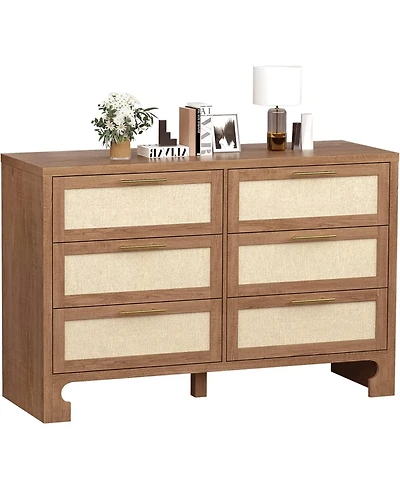 gaomon 6-Drawer Mid-Century Tv Stand, Wood Media Console with Legs