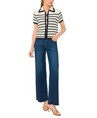 Vince Camuto Women's Striped Collared Short-Sleeve Cardigan