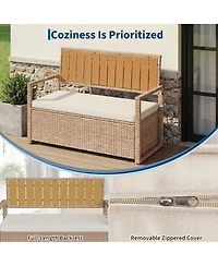 gaomon Outdoor Storage Bench with Cushion, 2-Person All-Weather Pe Rattan Patio Bench with Backrest and Armrests
