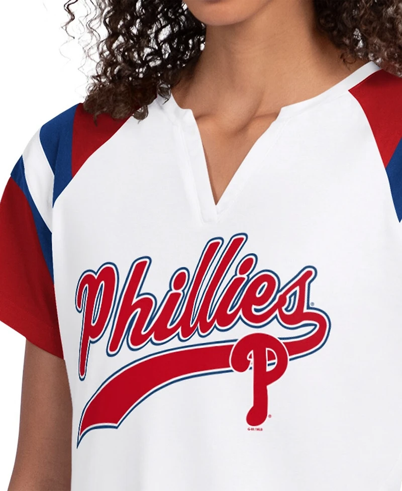 Starter Women's White Philadelphia Phillies Game On Notch Neck Raglan T-Shirt