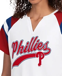 Starter Women's White Philadelphia Phillies Game On Notch Neck Raglan T-Shirt