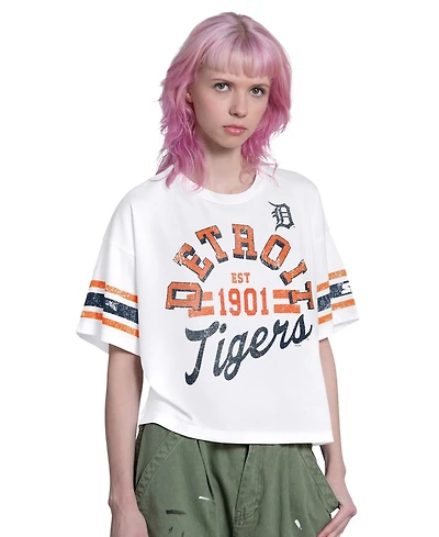 Starter Women's White Detroit Tigers Cropped Hurry Up Offense T-Shirt