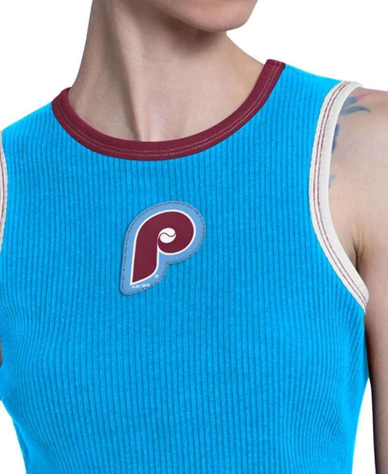 Starter Women's Light Blue Philadelphia Phillies Cooperstown Play the Ball Crop Tank Top