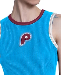 Starter Women's Light Blue Philadelphia Phillies Cooperstown Play the Ball Crop Tank Top