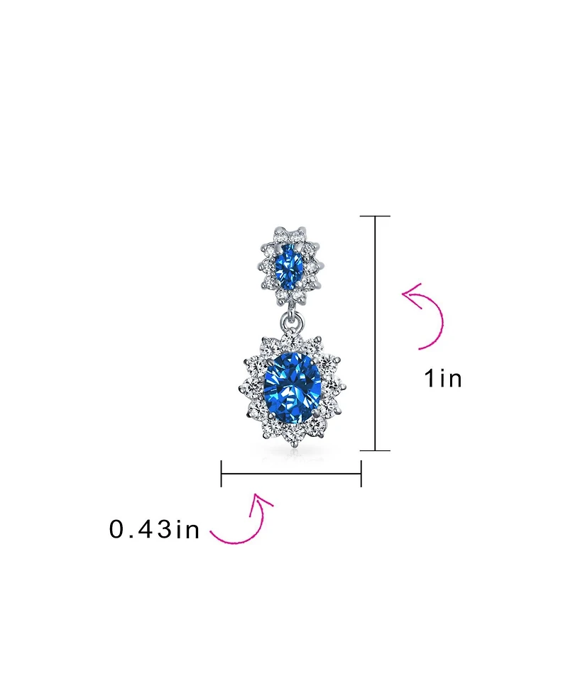 Bling Jewelry Classic Cocktail Saphire Blue Cubic Zirconia Cz Dangle Oval Drop Earrings Silver Plated