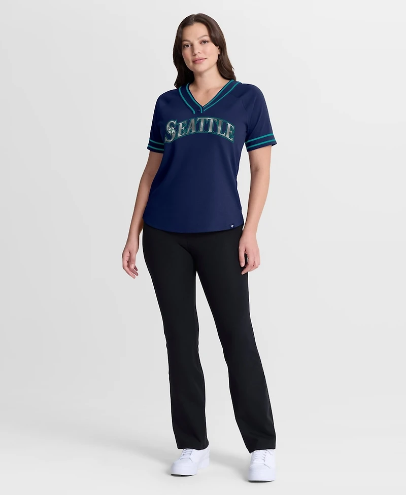 Fanatics Women's Navy Seattle Mariners Diva Race Ahead Raglan V-Neck T-Shirt
