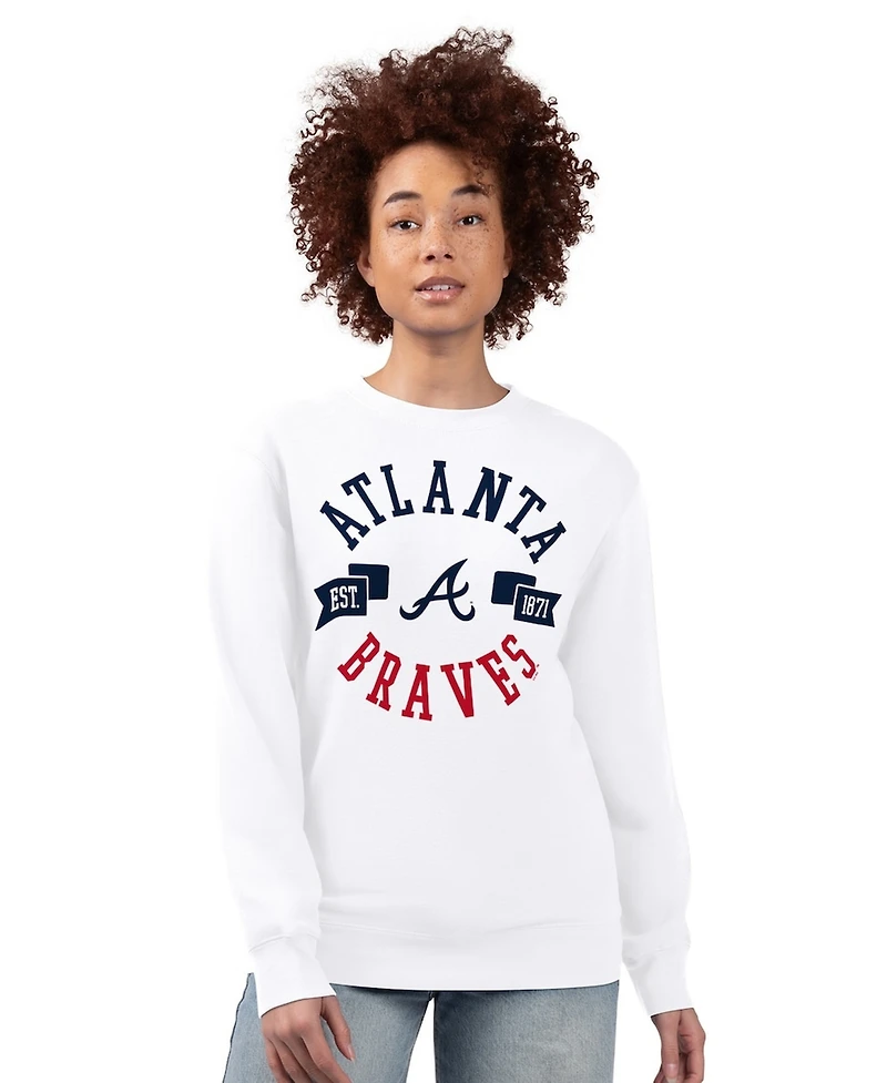 G-iii 4Her by Carl Banks Women's White Atlanta Braves Team Logo Fleece Pullover Sweatshirt
