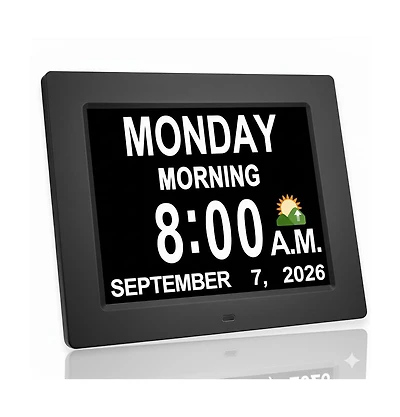 Jall 8 Inch Large Screen Digital Day Clock – 2 to 5 Alarms Auto Dimming Am Pm Date Month – Plug in Great for Dementia and Elderly