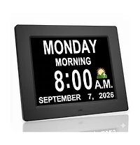 Jall 8 Inch Large Screen Digital Day Clock – 2 to 5 Alarms Auto Dimming Am Pm Date Month – Plug in Great for Dementia and Elderly