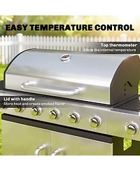 Outsunny 6 Burner Propane Gas Grill, Barbecue Grill with Side Burner