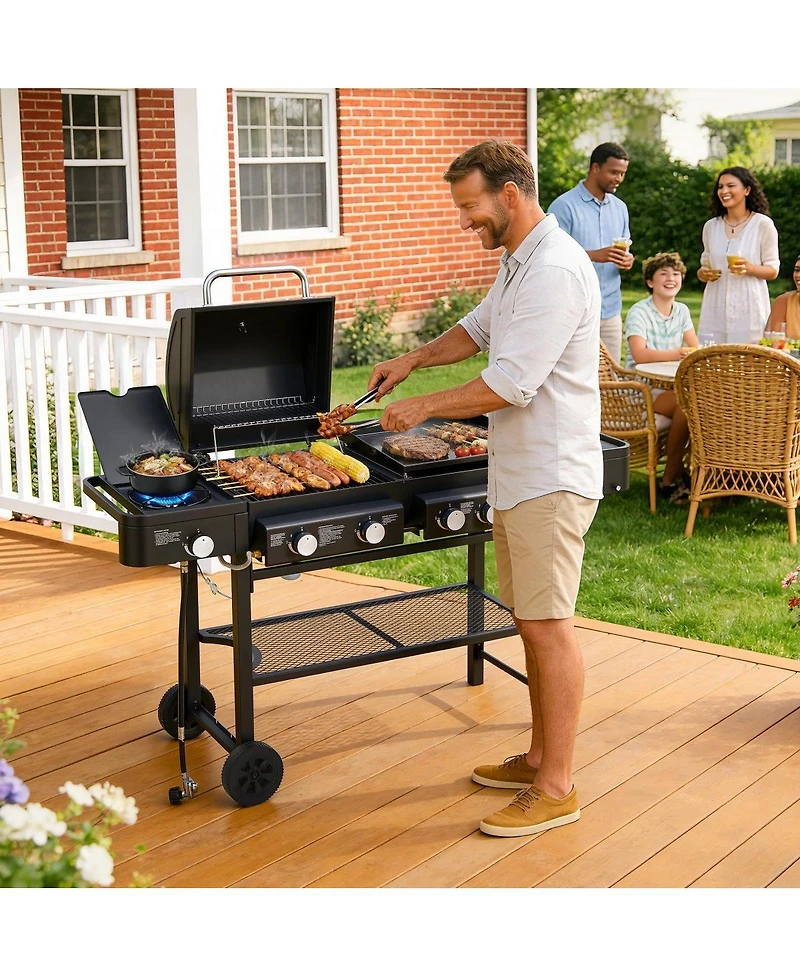Asagikoiai 5 Burner Propane Gas Grill and Griddle Combo, 56,000 Btu Outdoor Bbq with Side Burner