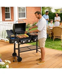 Asagikoiai 5 Burner Propane Gas Grill and Griddle Combo, 56,000 Btu Outdoor Bbq with Side Burner