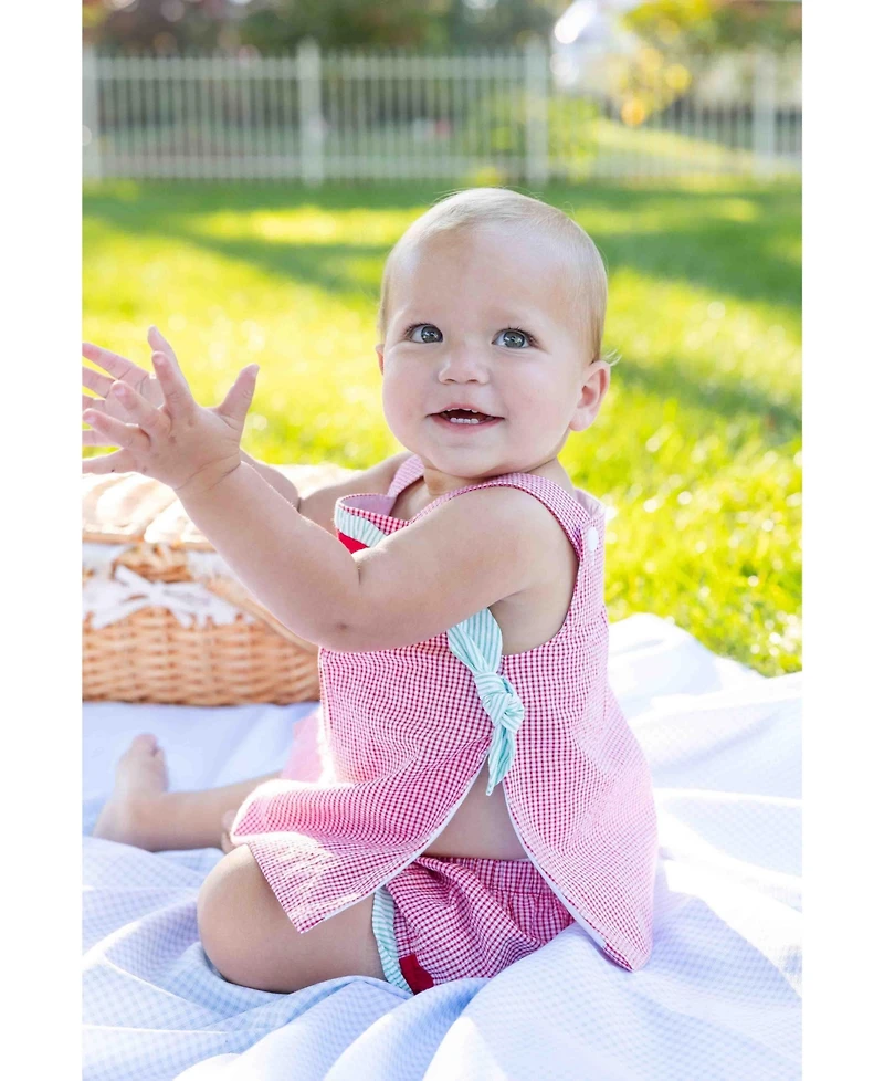 Florence Eiseman Baby Girl Check Seersucker Dress and Bloomer With Watermelon