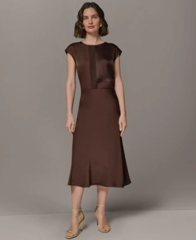 Donna Karan New York Petite Crewneck Sleeveless Blouse A Line Midi Skirt