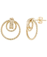 Italian Gold Double Round Twisted Texture Stud Earrings in 10k Yellow Gold