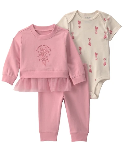 Carter's Baby Girls' Ballet French Terry Layering Long-Sleeve Sweatshirt, Bodysuit and Pant, 3-Piece Set