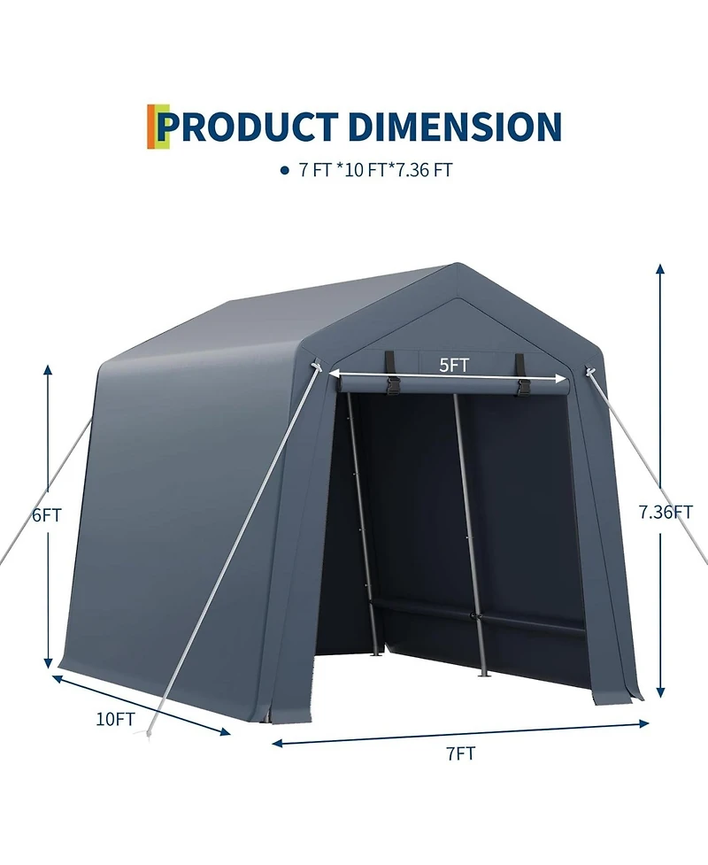 gaomon Portable Outdoor Storage Shed with Roll-Up Zipper Door and Vents, 240G Heavy-Duty Shelter Waterproof Pe Tarp