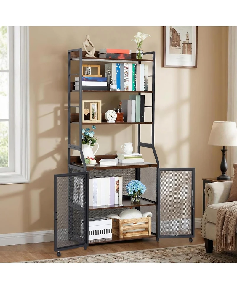 gaomon 70 Inch Industrial 2-in-1 Bookshelf Desk with Storage Shelves, Floor Standing Study Desk and Bookcase Combo for Home Office, Living Room