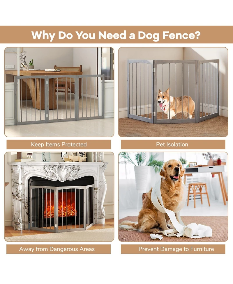 Cozito 30 in Tall Wooden Pet Fence for Cats, Small and Medium Dogs