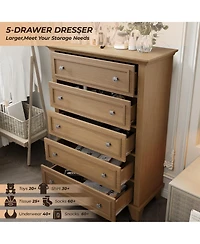 homfan 5-Drawer Tall Wooden Dresser with Anti-Tip Device and Metal Handles for Bedroom, Closet, Hallway, or Living Room