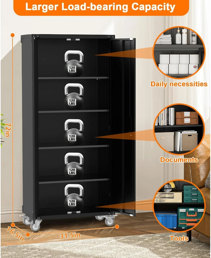 gaomon 71 Inch Storage Metal Cabinet with 4 Shelves, Adjustable Feet and Lock for Pantry Garage Craft Bedroom Office Shop