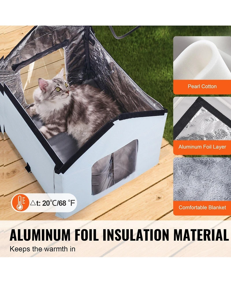 Cozito Heated Cat House, Small Outdoor Foldable Kitty Shelter with Timer and Heated Pad