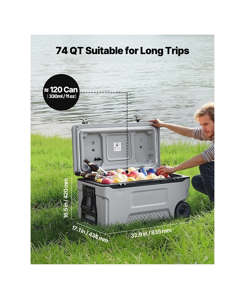 Cozito Portable Cooler, 74 qt Wheeled Cooler with Handles and Cup Holder