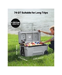 Cozito Portable Cooler, 74 qt Wheeled Cooler with Handles and Cup Holder