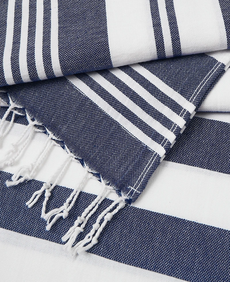 Oceanfront Resort Cotton Salty Stripe Sand-Free Turkish Beach Towels, Set of 4