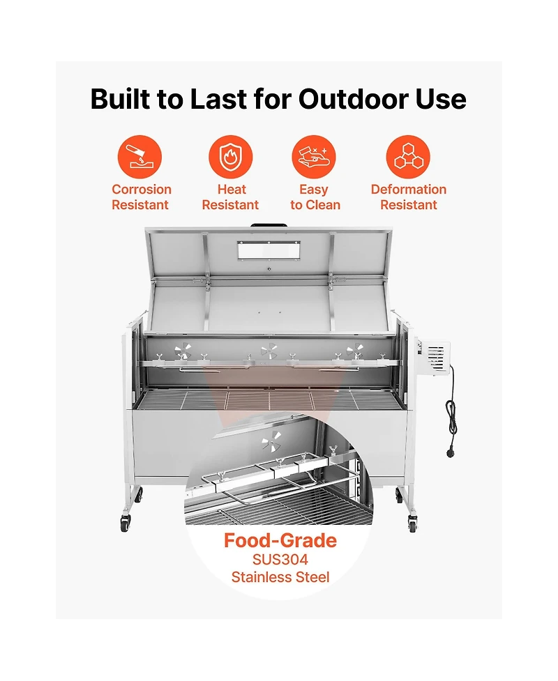 Cozito Rotisserie Grill, 38W Stainless Steel Spit Roaster with Wheels