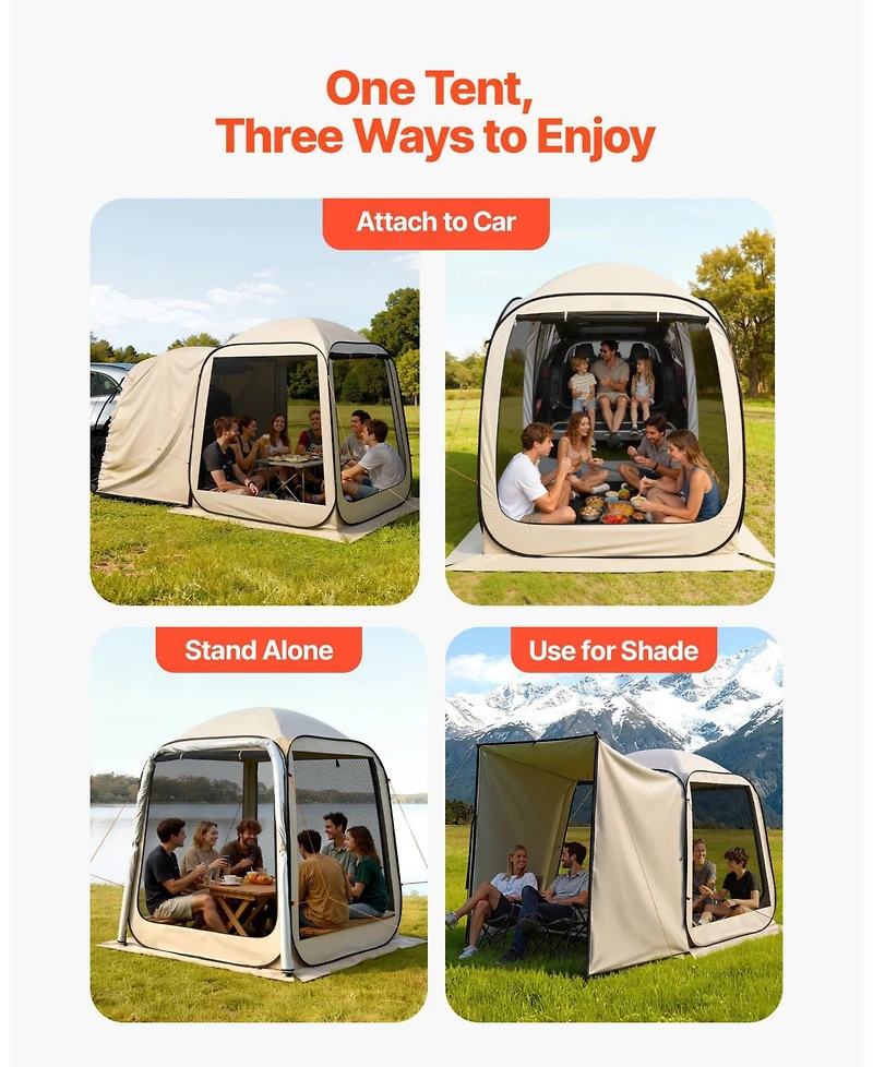 Cozito Screen House Tent, 6 x 6 ft 4-6 Person Suv Tailgate Canopy with Carry Bag