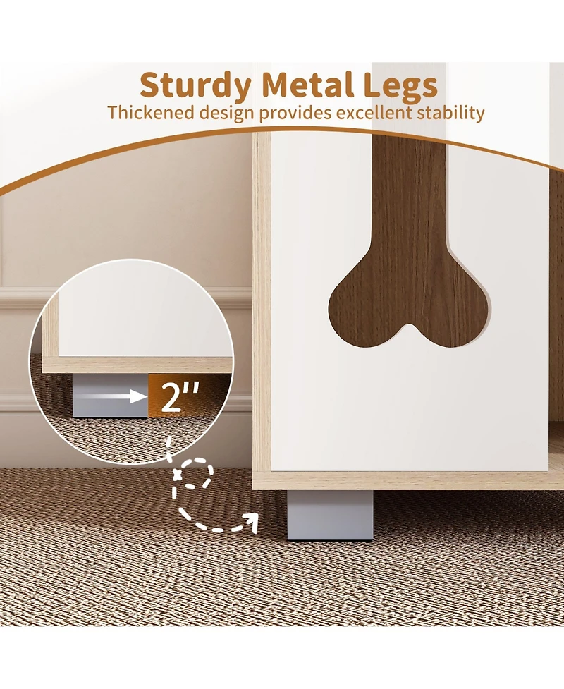 Cozito Cat Bed Side Table Wooden Cat Condo with Bone-Shape Window and Metal Legs