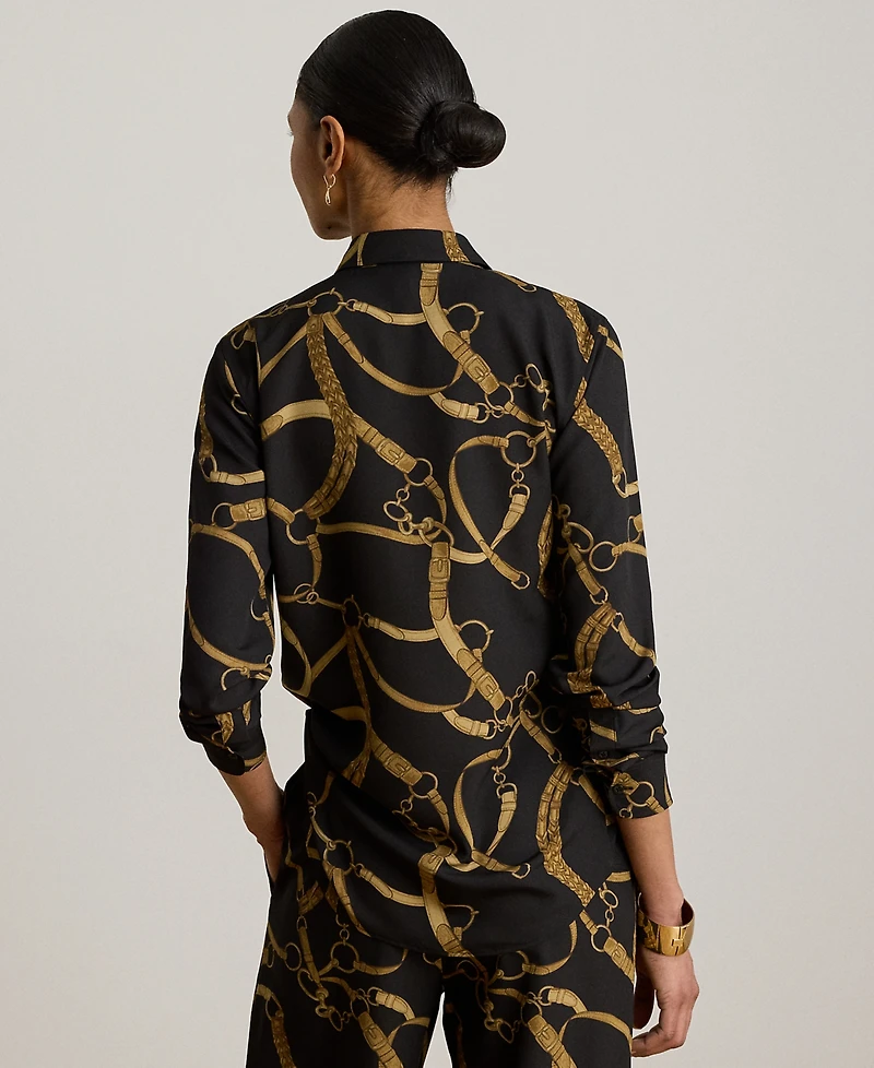 Lauren Ralph Petite Classic-Fit Belting-Print Crepe Shirt