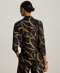 Lauren Ralph Petite Classic-Fit Belting-Print Crepe Shirt
