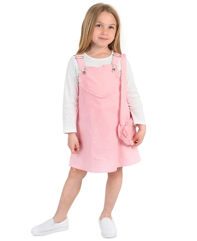 Rare Editions Girls' 2T-6x Long-Sleeve Top, Pink Heart Jumper and Handbag, 3-Piece Set