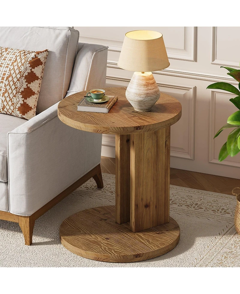 Slickblue Modern Solid Wood End Table with C Shaped Space Saving Design