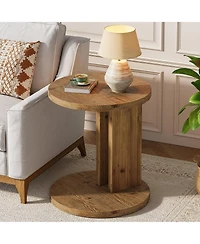 Slickblue Modern Solid Wood End Table with C Shaped Space Saving Design