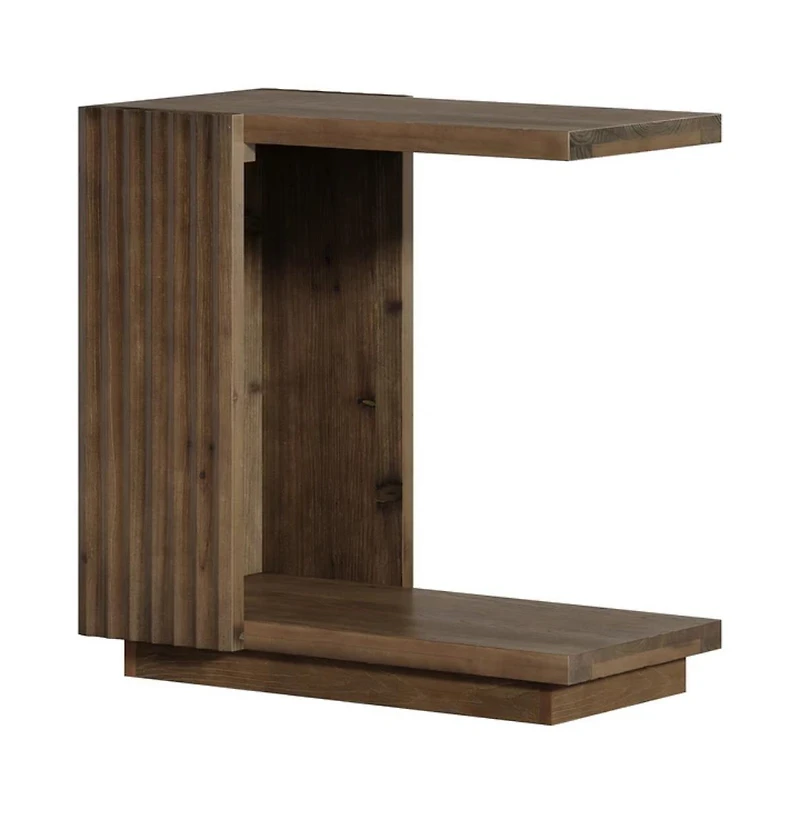 Slickblue Wood C-Shaped End Table with Stylish Fluted Design