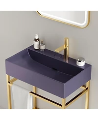 Sillysis Bathroom Vanity with Ceramic Integrated Sink, Metal Storage Shelf, Modern Freestanding Cabinet for Small Spaces