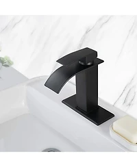 Phying Waterfall Spout Bathroom Sink Single Handle Faucet with Pop-Up Drain