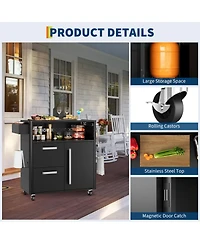 gaomon Stainless Steel Kitchen Island with Storage Cabinet for Kitchen with Hooks, Spice Rack