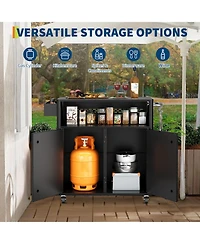 gaomon Stainless Steel Kitchen Cart with Storage Cabinet, Include Hooks, Spice Rack