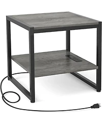 Aheaplus Mini Fridge Stand End Table with Charging Station Table Stand