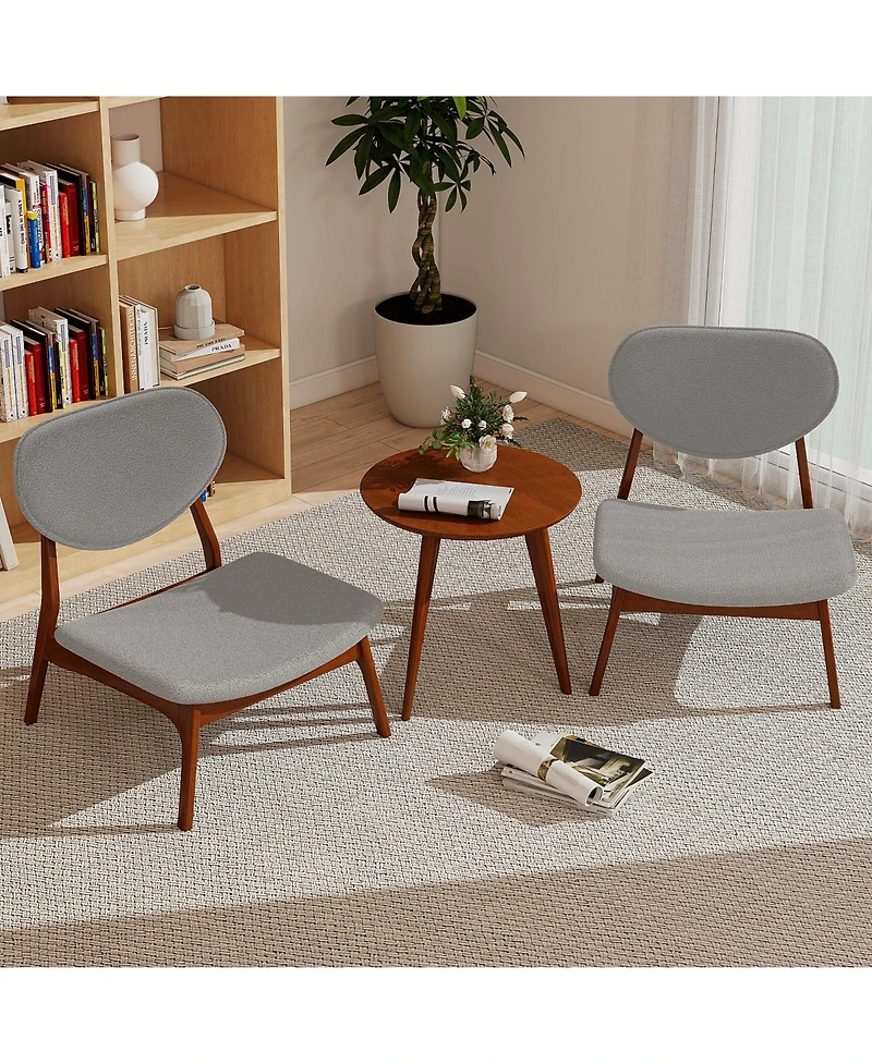 Gymax Accent Chairs Set of 2 With Side Table Living Room Solid Wood Frame