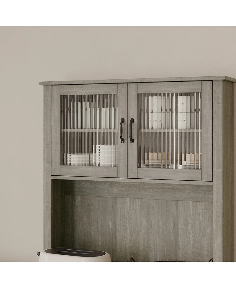 homfan Kitchen Pantry Cabinet with Microwave Stand - Buffet Storage, Glass Doors and Shelves, Appliance Organizer for Dining Room Coffee Bar