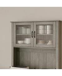homfan Kitchen Pantry Cabinet with Microwave Stand - Buffet Storage, Glass Doors and Shelves, Appliance Organizer for Dining Room Coffee Bar